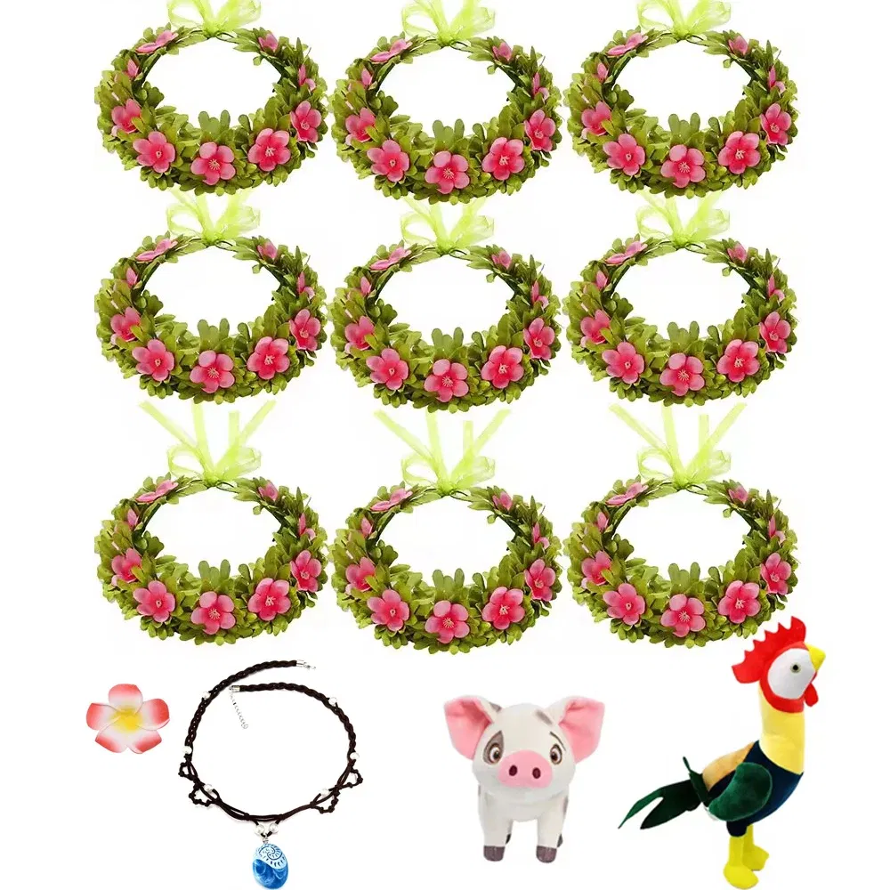 Color: Blue - Girls Moana Garland Flower Wreath Headdress Kid Adult Princess Costume Cosplay Vaiana Floral Headgear Wig