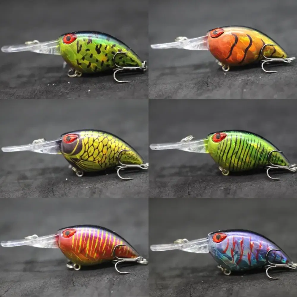 Color: LIGHT BLUE - wLure Crankbait Wobble Fishing Lure 6cm 5g Deep Diving Tight Action Fresh Water Hard Bait Floating 8# Hooks Insect Bait C770