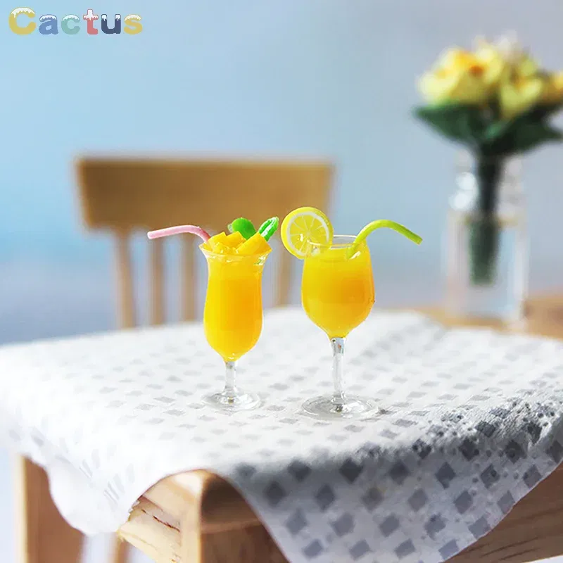 Color: GRAY - Miniature Toy Cocktail Drinks Doll Toys Dollhouse Accessories Miniature Items For 1:6/1:12 Doll House Kitchen Ornaments