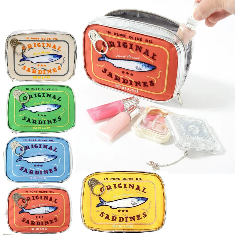 Color: black - Cute Cosmetic Bag Sardines Cans Shape Funny Packages Creative Portable Toiletry Bag Fashion Zipper Small Soft Makeup Bags