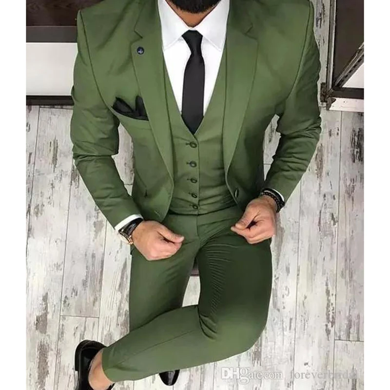 Color: black, Size: XL - Latest Olive Green Men Suits for Groom 3 Piece Classic Wedding Tuxedo Notched Lapel Best Man Slim Fit Blazer trajes de hombre