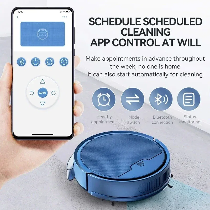 Color: Blue - 2024 New APP remote Control Super Quiet BowAI 3 In 1 Smart Sweeping Robot Home Mini Sweeper Sweeping and Vacuuming For Home Use