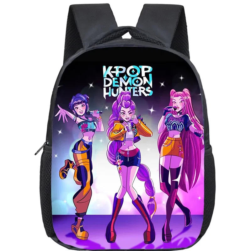 Color: Khaki - KPop Demon Hunters School Bags 12inch Lightweight Children Backpack Girls Boys Orthopedic Kids Book Bags Back To School Mochilas