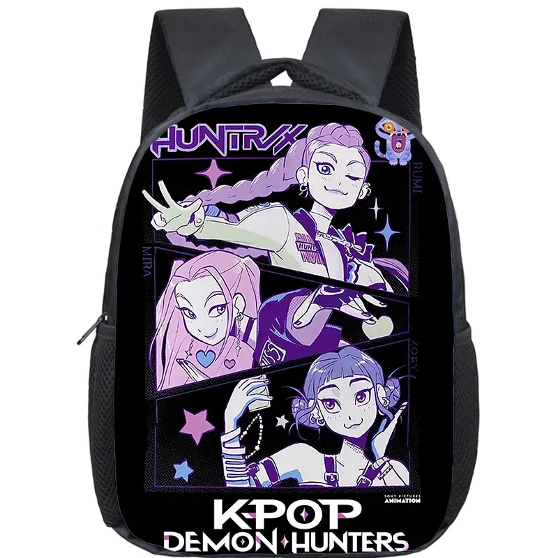 Color: Khaki - KPop Demon Hunters School Bags 12inch Lightweight Children Backpack Girls Boys Orthopedic Kids Book Bags Back To School Mochilas