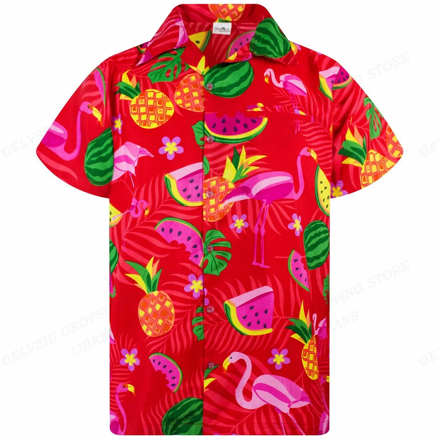 Color: Khaki, Size: 4XL - Flamingo Hawaiian Shirts Beach Summer Men's Shirt Tropic Leaf 3D Print Shirts Men Women Fashion Blouse Short Sleeve Vocation