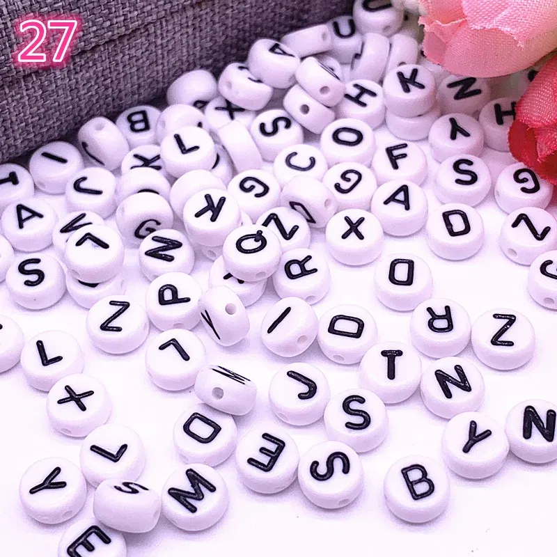 Color: NUDE - 100pcs/lot 7x4mm 26 Letter Beads Round Shape Beads Alphabet Letter Charms for Make Jewelry Accessories