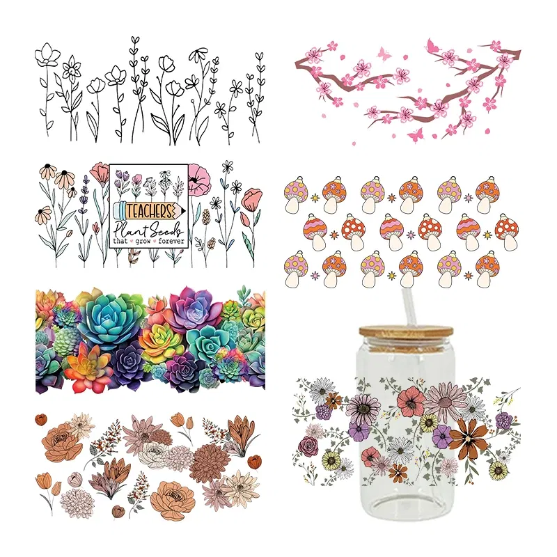 Color: green, Size: 45cm*5m - UV DTF Transfers Stickers, 16oz, Cup Wraps, Plant Flower Printed, DIY Glass Ceramic Metal Leather, Etc. D7270