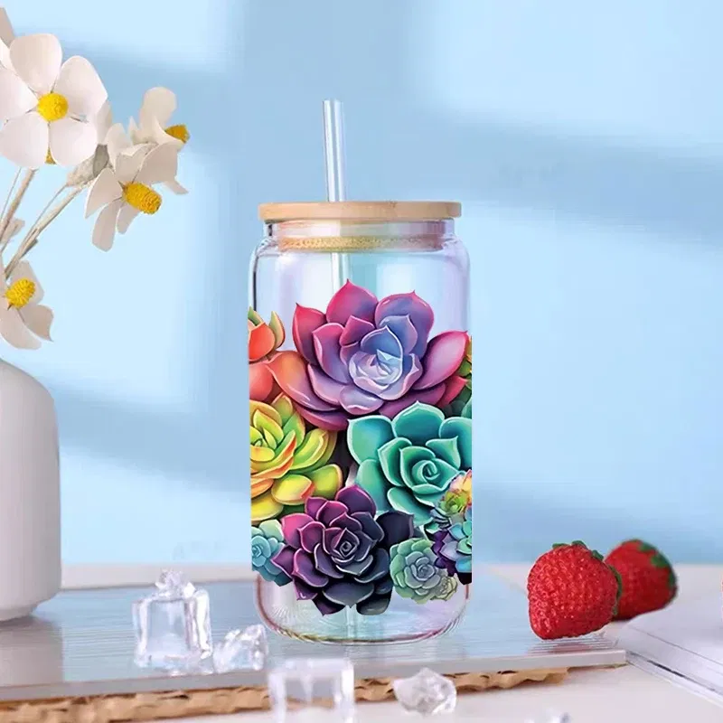 Color: green, Size: 45cm*5m - UV DTF Transfers Stickers, 16oz, Cup Wraps, Plant Flower Printed, DIY Glass Ceramic Metal Leather, Etc. D7270