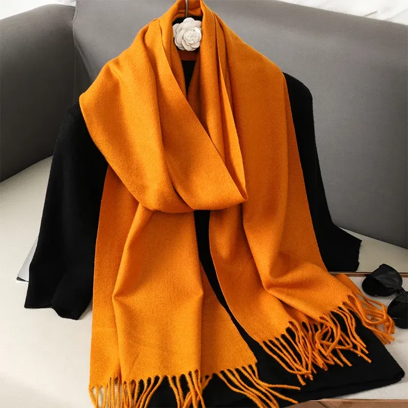 Color: plum - New 62 Color Winter Scarf For Women Long Warm Cashmere Scarves Hijab Solid Lady Shawl Wrap Female Pashmina Bandana Head Scarfs
