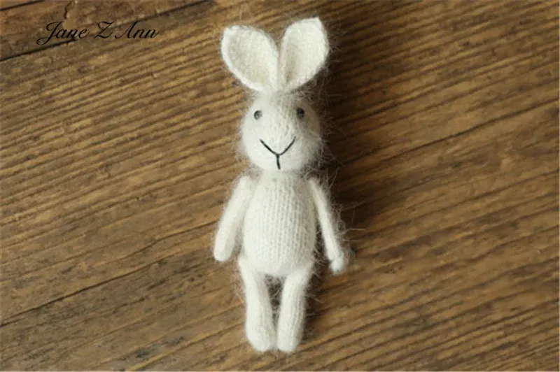 Color: PEACOCK BLUE, Size: ONE SIZE - Handmade mink plush dolls knitted calf rabbit bear mouse newborn full moon photography props