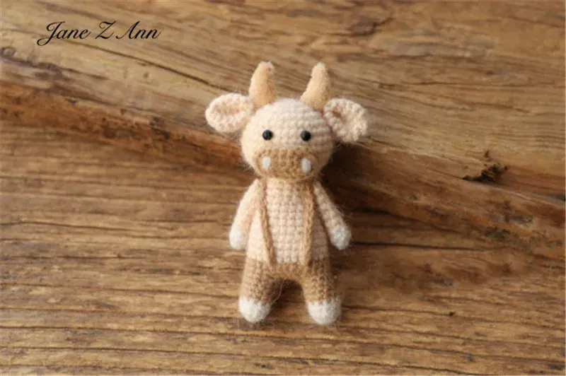 Color: PEACOCK BLUE, Size: ONE SIZE - Handmade mink plush dolls knitted calf rabbit bear mouse newborn full moon photography props