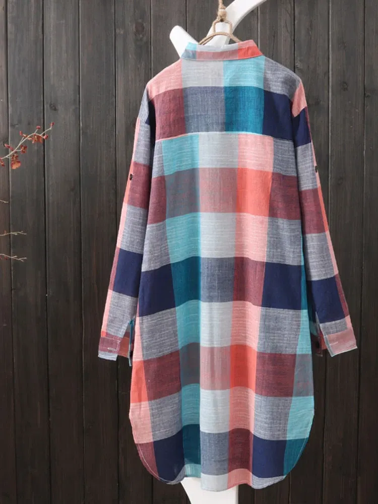 Color: black, Size: S - Women's Plaid Cotton Shirt Chic Women Blouse Elegant and Youth Women's Blouses New In External Clothes Korean Style