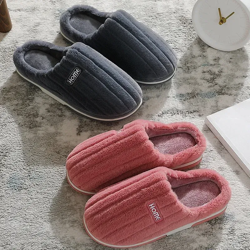 Color: Clear, Shoe Size: 40-41 - New Men Big Size 48 49 Winter Warm Slippers Women Soft Plush Furry Shoes Casual Flats Home Couples Bedroom Anti-Slip Slides