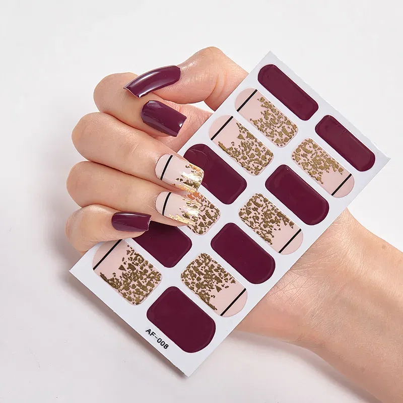 Color: wine red - Solid Colors And Creative Nail Art Decals Plain Stickers Minimalist Design Self Adhesive Designed Nail Tape Nail Strips