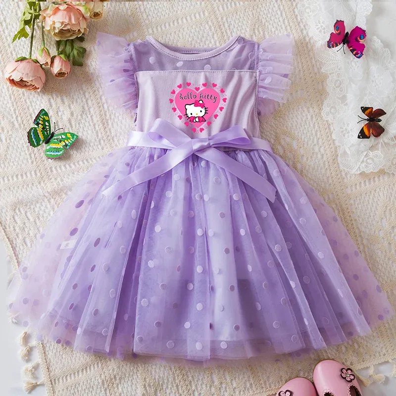 Color: Brown, Size: S - Hello Kitty 2-6Y Baby Girl Dress Princess Mesh Skirt Summer Sleeveless Wedding Party Dresses for Girls Summer