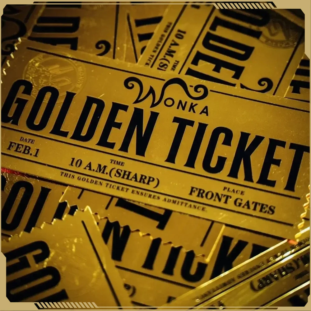 Color: Black - Wonka Charlie Chocolate Golden Ticket Anime Gold Voucher Brooch Pin Badges Metal Pins Bookmark Collection Valentine's Day Gift