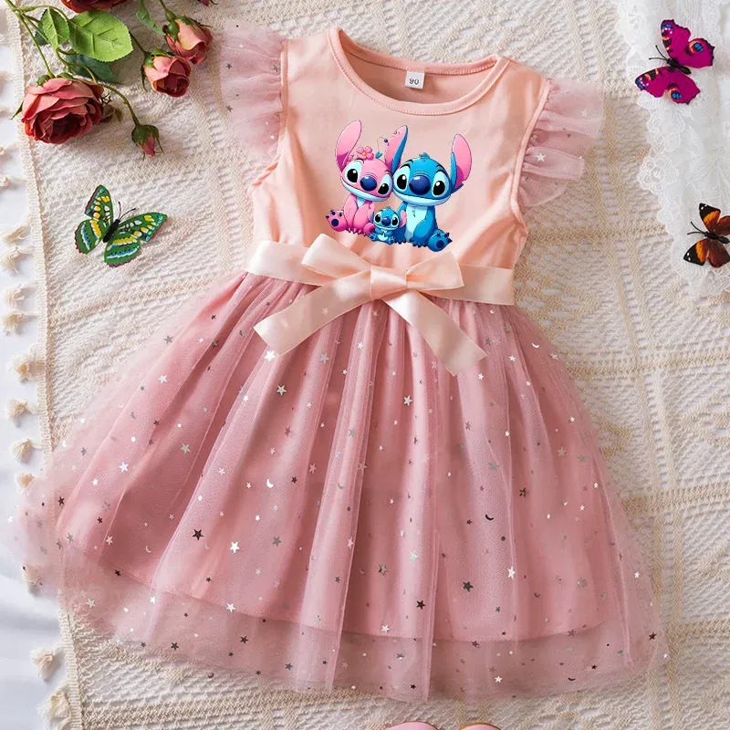 Color: green, Kid Size: 2T - Lilo Stitch Girls Sequin Tutu Dress with Bow Flutter Sleeves Summer Princess Party Outfit for Toddler Kids 2-6 Years