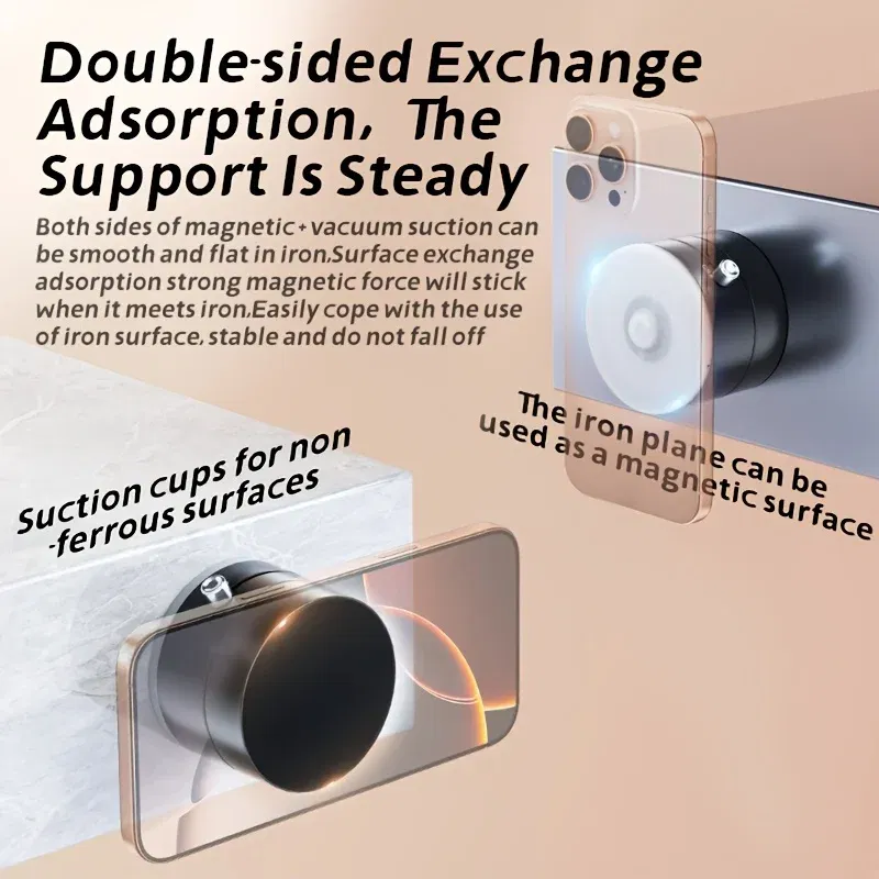 Color: WHITE - Vacuum Magnetic Suction Cup Folding Swivel Stand Double-sided Suction Cup For Universal Vacuum Swivel Stand Mobile Phone Holder