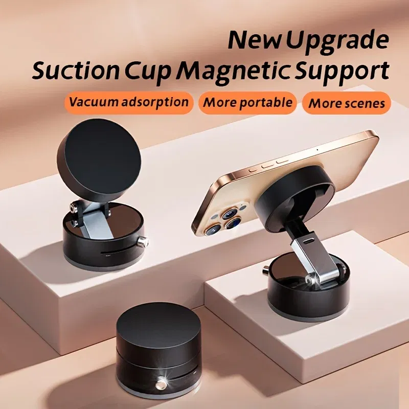 Color: WHITE - Vacuum Magnetic Suction Cup Folding Swivel Stand Double-sided Suction Cup For Universal Vacuum Swivel Stand Mobile Phone Holder