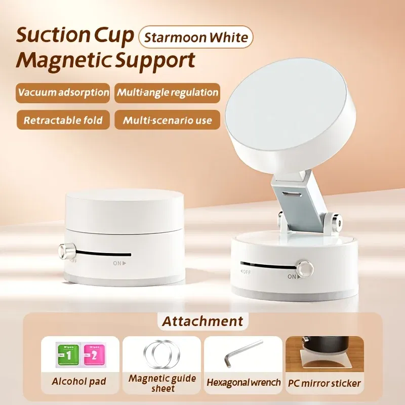 Color: WHITE - Vacuum Magnetic Suction Cup Folding Swivel Stand Double-sided Suction Cup For Universal Vacuum Swivel Stand Mobile Phone Holder