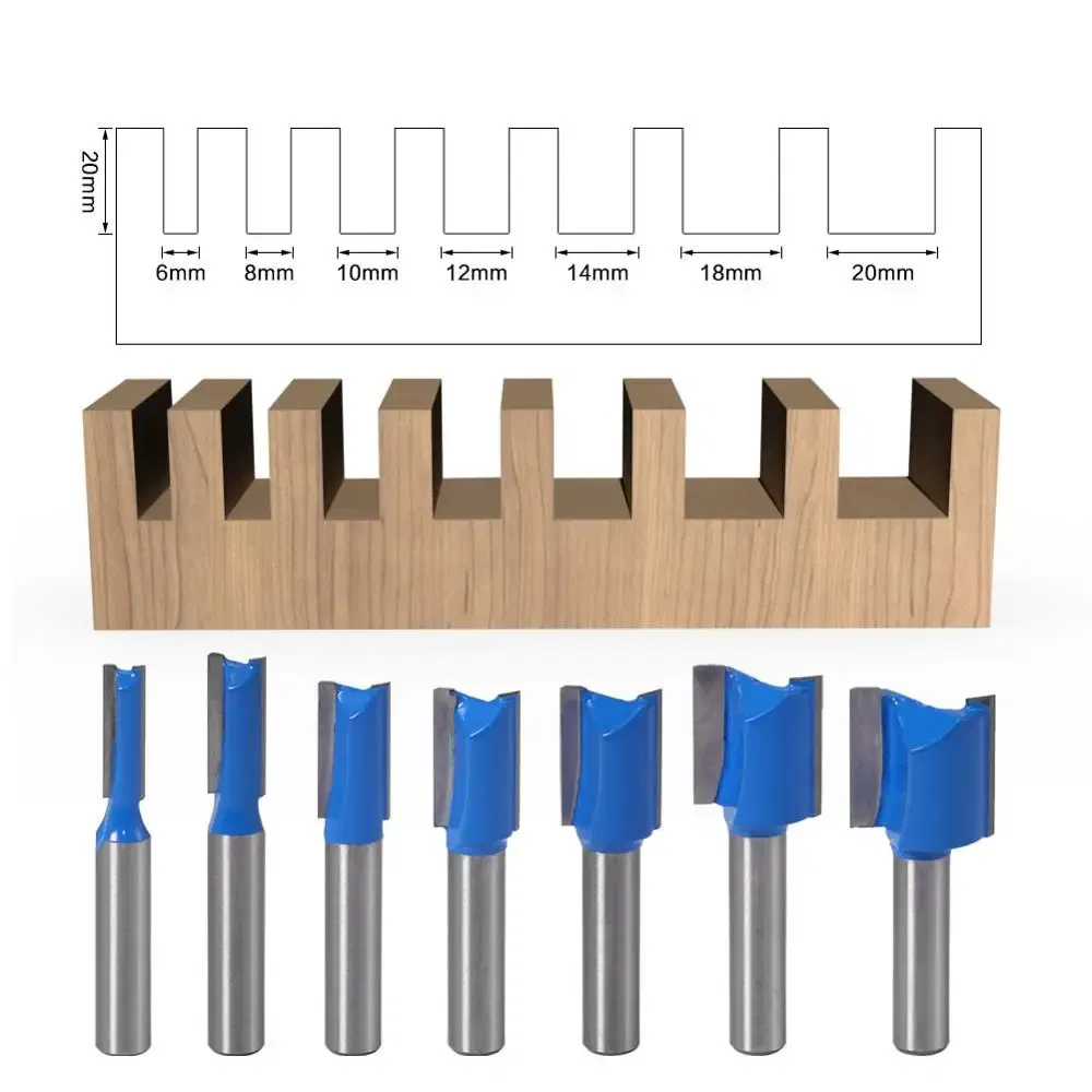 Cutting Edge Length: 26mm - 1PCS 8mm Shank Straight Woodworking Router Bit Set Carpenter Milling Cutter 6/8/10/12/14/18/20mm Cutting Diameter