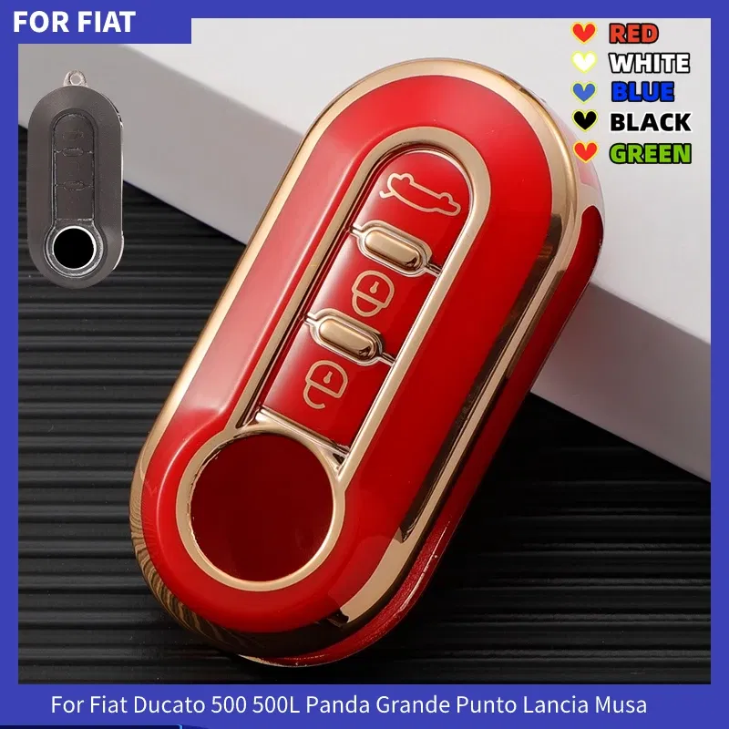 Color Name: GRAY - 3Buttons TPU Car Flip Key Case Cover For Fiat Ducato 500 500L Panda Grande Punto Lancia Musa Auto Shell Fob Accessories