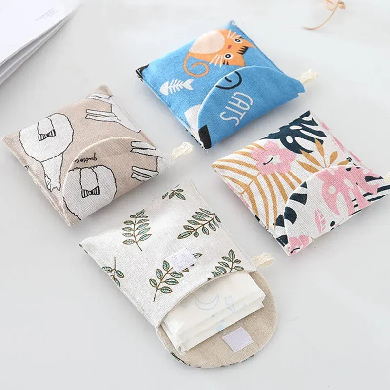 Color: Red - Portable Women Cosmetic Organizer Sanitary Napkin Storage Bag Girls Ladies Cute Coin Card Sanitary Pad Pouch Small Cosmetic Bag