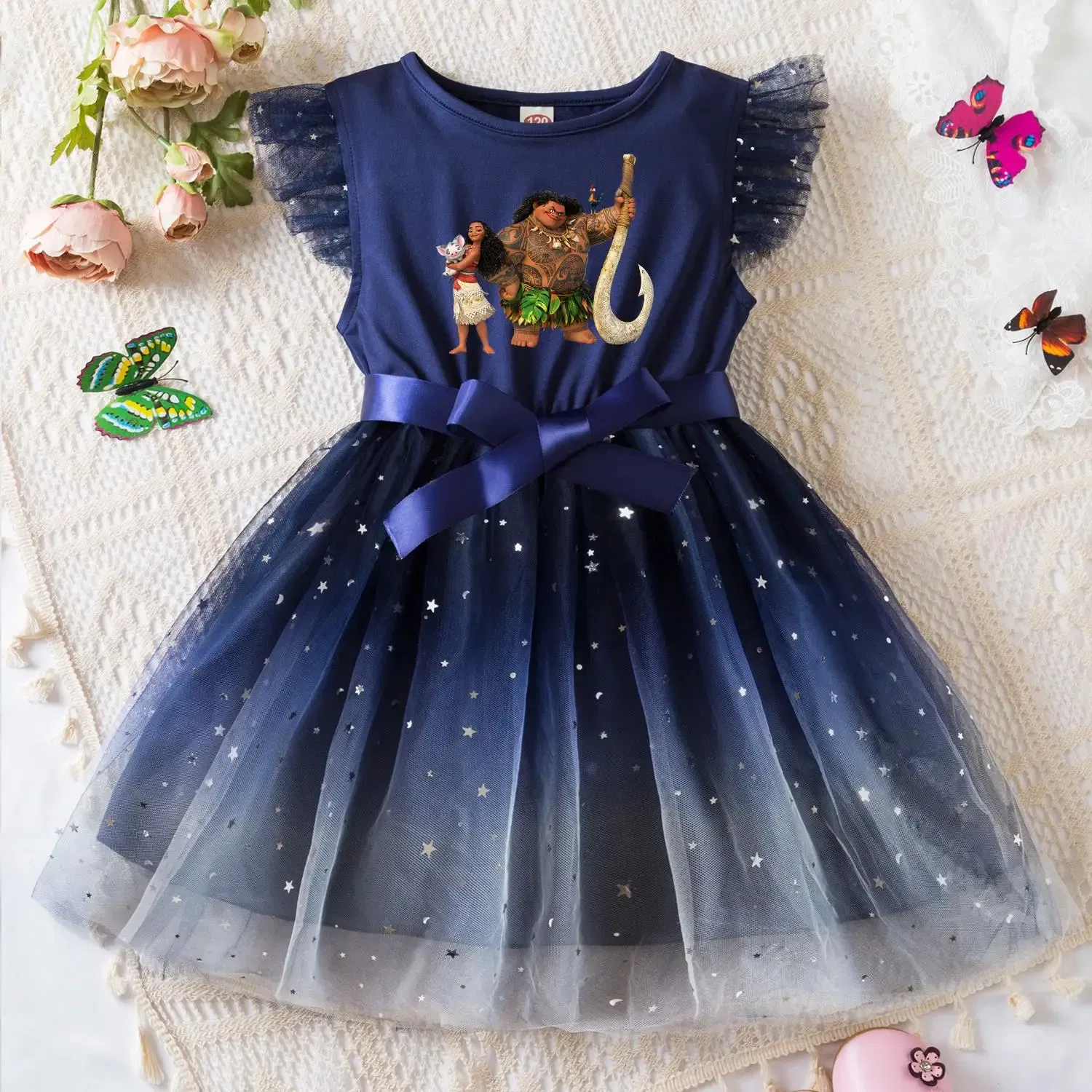 Color: black, Size: XL - Moana Summer Toddler Girl Dress Princess Star Baby Girls Clothes Tulle Tutu Dress for Children Party Dress 2-6Y