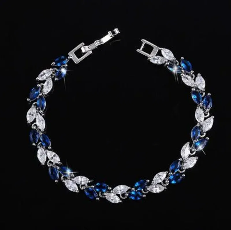 Metal Color: Blue Zinc Plated - Fashion Exquisite Color Crystal Inlaid Ladies Charm Bracelet Engagement Wedding Jewelry