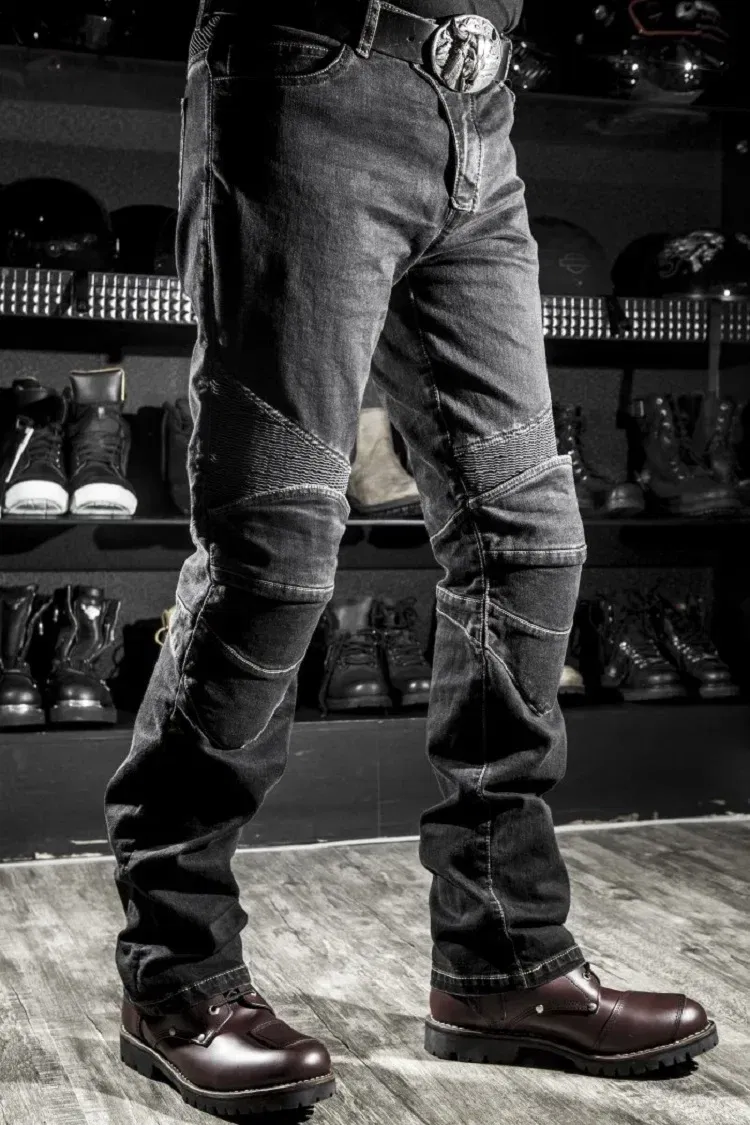 Color: Brown, Size: M - Mens Black Biker Jeans Motocycle Denim Pants Male Stretch Original Trousers Off-road Pants Protection Clothing 4xl Plus Size