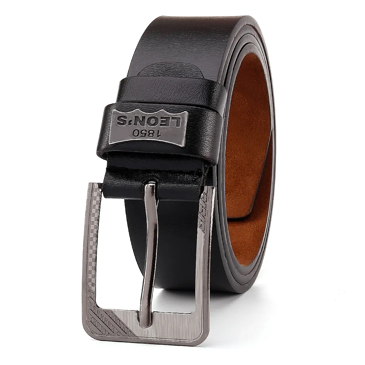 Color: light brown, Belt Length: 120cm - 【LEON?‡S?‘ Buckle Leather Casual Jeans Belt Men High Quality Retro Luxury Male Strap Cintos 3 Colors 2023 NEW