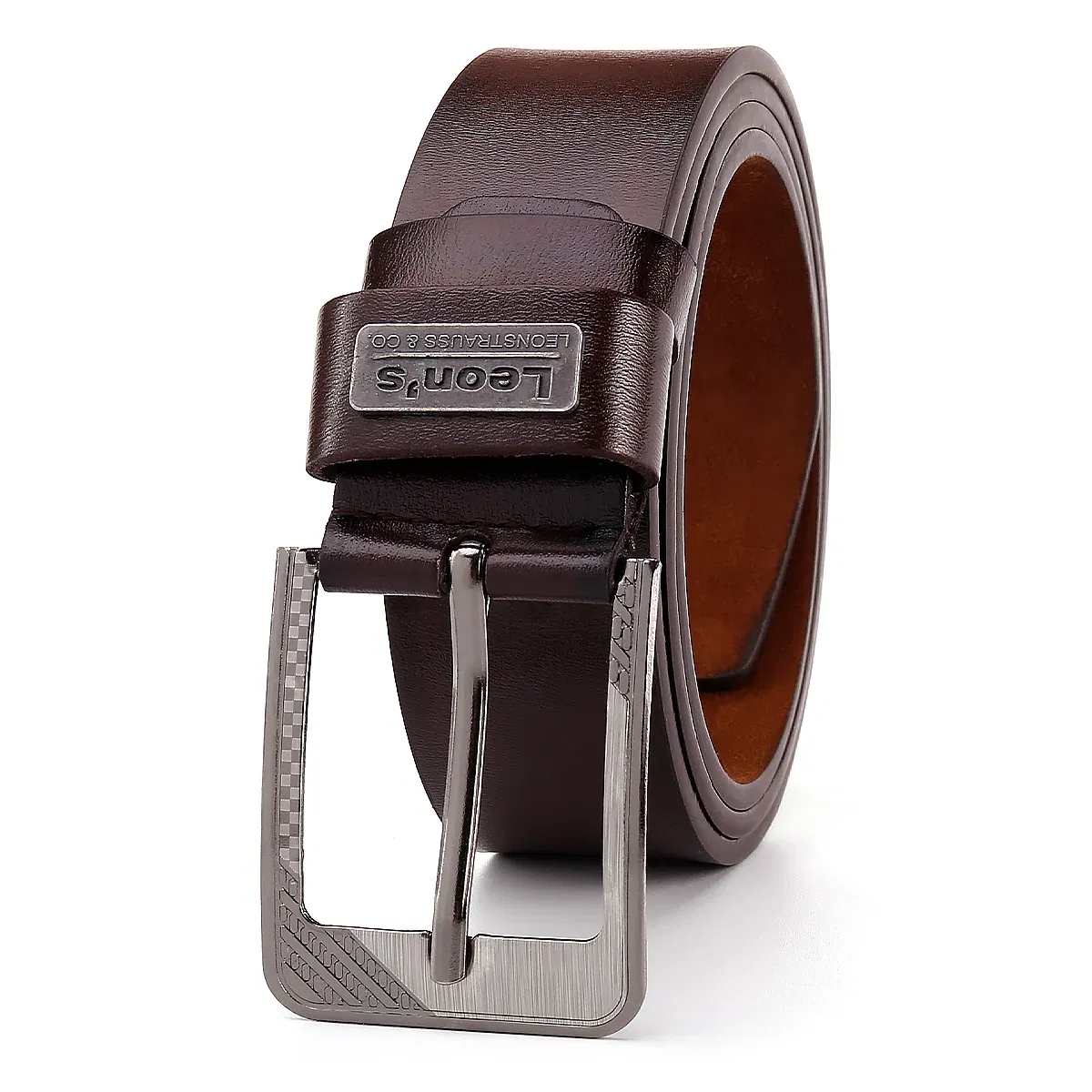 Color: light brown, Belt Length: 120cm - 【LEON?‡S?‘ Buckle Leather Casual Jeans Belt Men High Quality Retro Luxury Male Strap Cintos 3 Colors 2023 NEW