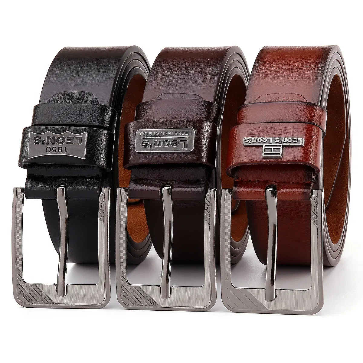 Color: light brown, Belt Length: 120cm - 【LEON?‡S?‘ Buckle Leather Casual Jeans Belt Men High Quality Retro Luxury Male Strap Cintos 3 Colors 2023 NEW
