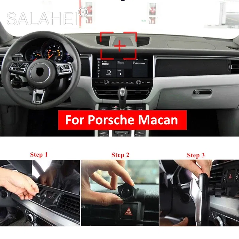 Color Name: Black - Car Mobile Phone Holder For Porsche Macan Air Vent Mount Smartphone Stand Cellphone Stable Cradle Auto Navigation Accessories
