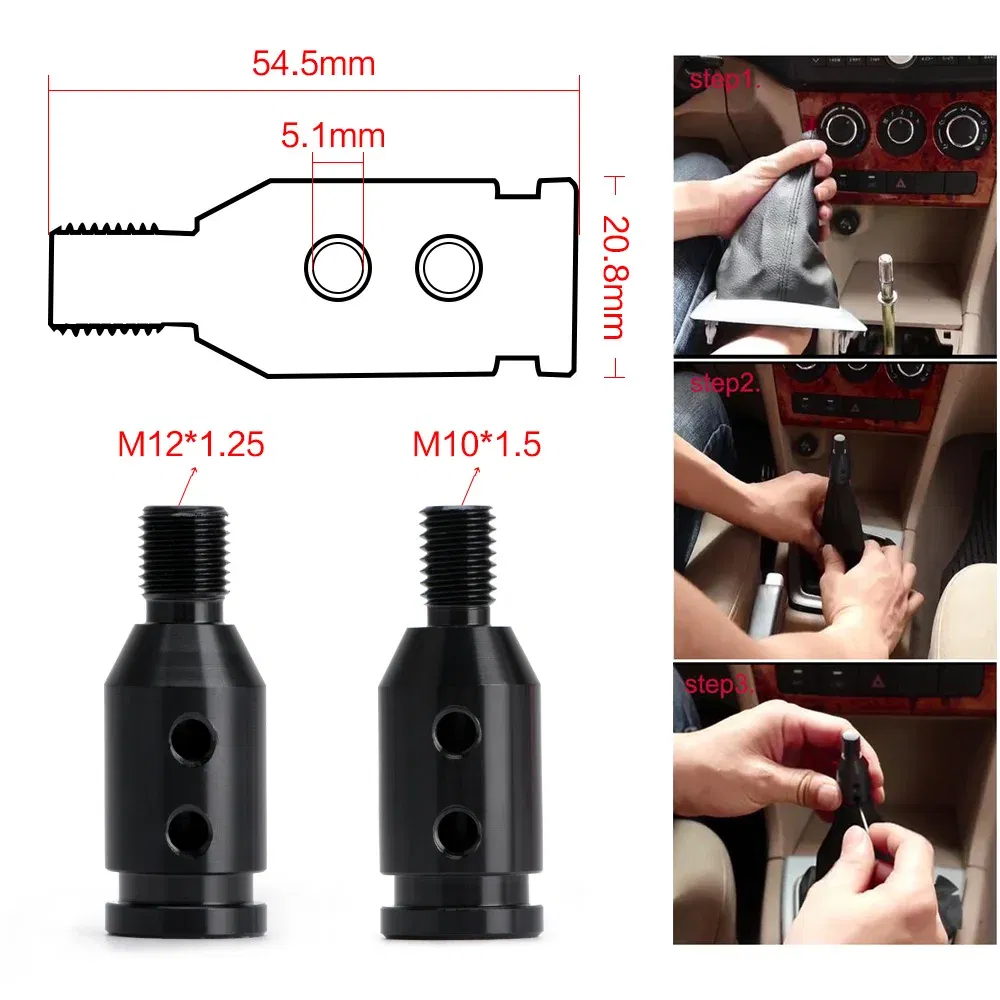 Color Name: Blue - M12x1.25mm /M10x1.5mm Universal Aluminum Gear Shift Knob Shifter Adapter For Non Threaded Shifters For BMW Mini 4 Colors