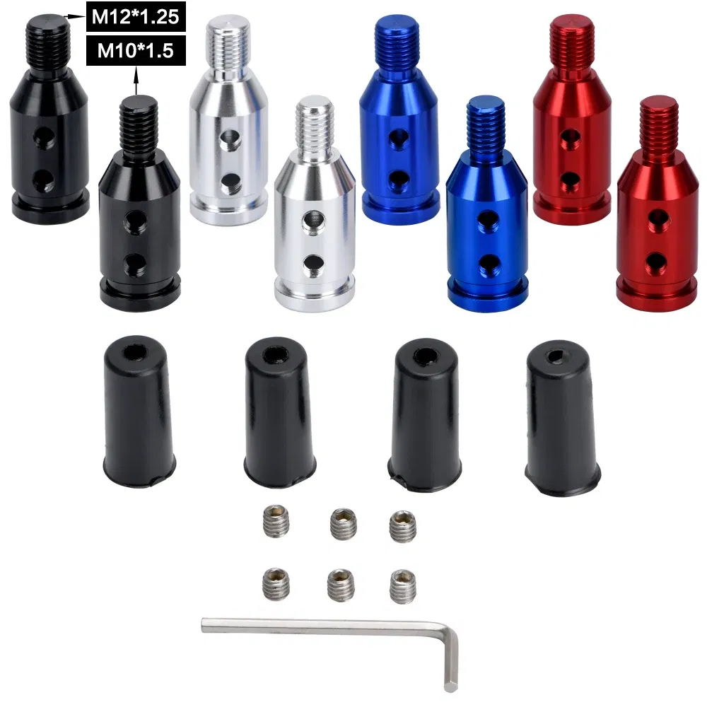 Color Name: Blue - M12x1.25mm /M10x1.5mm Universal Aluminum Gear Shift Knob Shifter Adapter For Non Threaded Shifters For BMW Mini 4 Colors