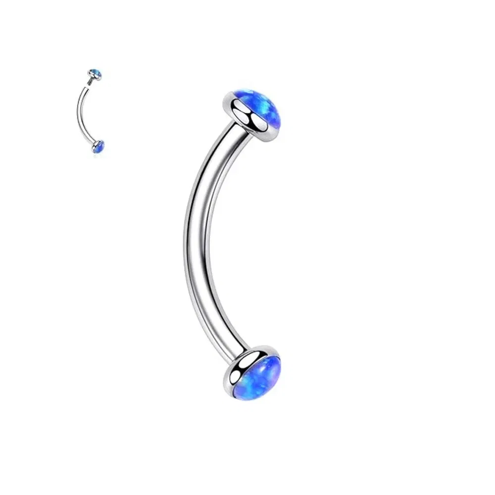 Metal color: Light Yellow Gold Color, Main Stone Color: WHITE - 3/4/5mm Opal Steel Eyebrow Ring Internally Threaded 6mm -14mm Bar Curved Barbell Monroe Lip Stud Ear Tragus Piercing
