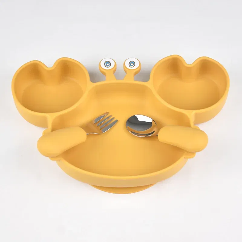 Color: Red, Ships From: CHINA - Baby Bowls Plates Fork spoon Set Silicone Suction Feeding Food Tableware BPA Free Non-Slip Baby Dishes Crab Food Feeding Bowl