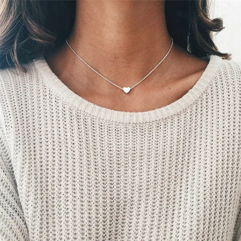 Metal Color: Steel color - Fashion Small Heart Pendant Necklaces for Women Party Exquisite Collar Chain Golden Silver Color Chokers Necklace Jewelry Gift