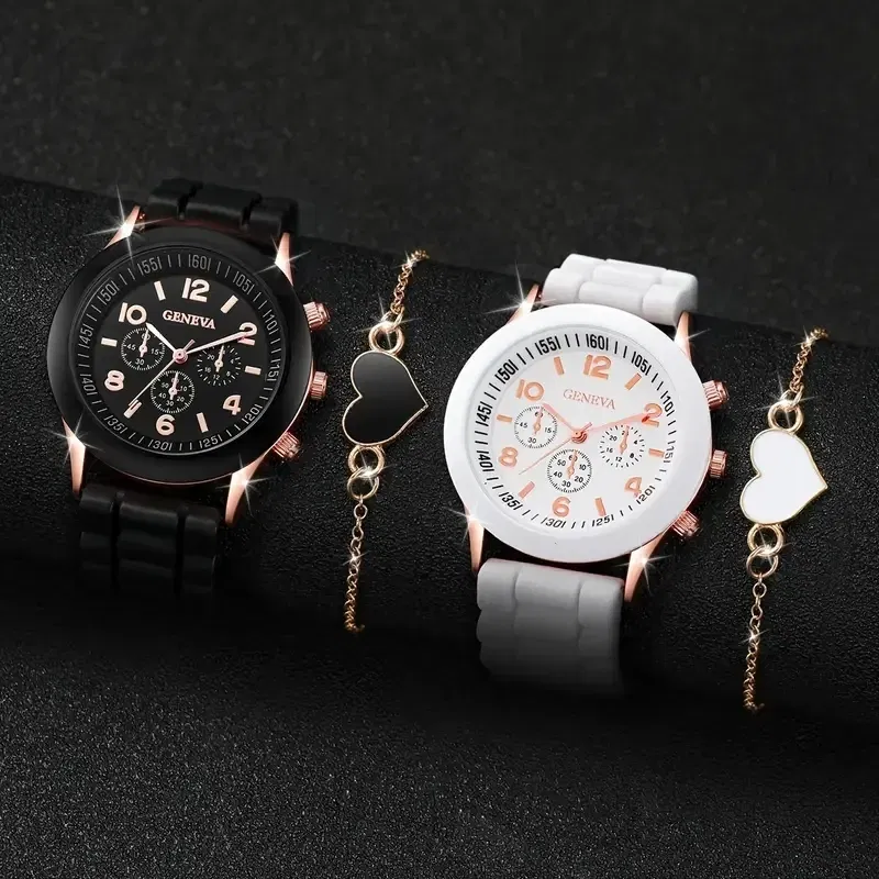 Color: Ivory - 2PCS Set Couple Fashion Casual Leather Watches Ladies Simple Dial Quartz Wristwatches Dress Clock Montre Femme