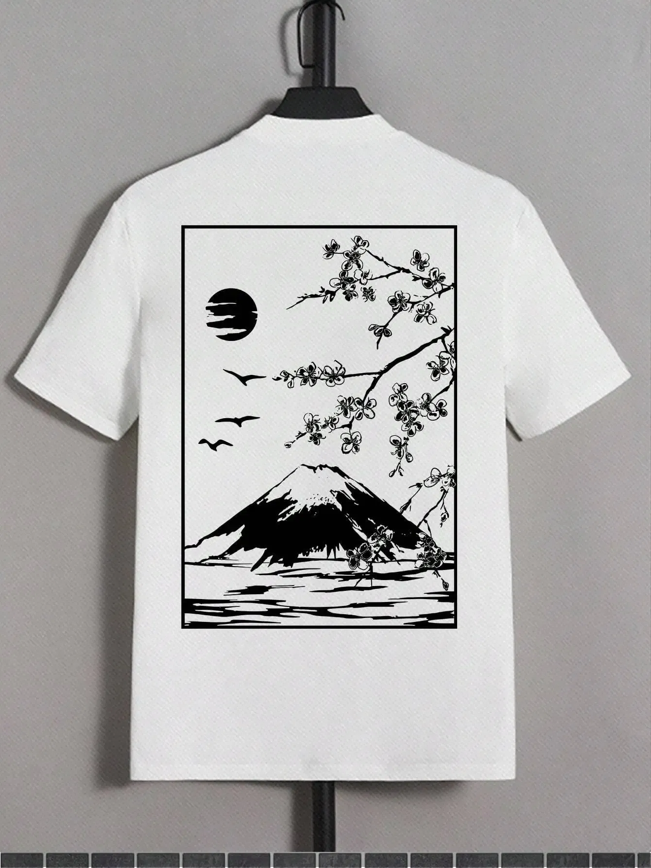 Color: Gold, Size: M - Tokyo Sakura Mount Fuji Business Card T Shirt Men Fashion Tee Clothing Cotton Summer Casual Tops Hip Hop Loose Cotton T-Shirt