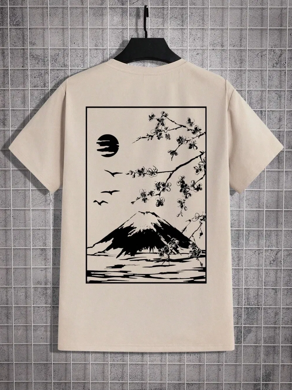 Color: Gold, Size: M - Tokyo Sakura Mount Fuji Business Card T Shirt Men Fashion Tee Clothing Cotton Summer Casual Tops Hip Hop Loose Cotton T-Shirt