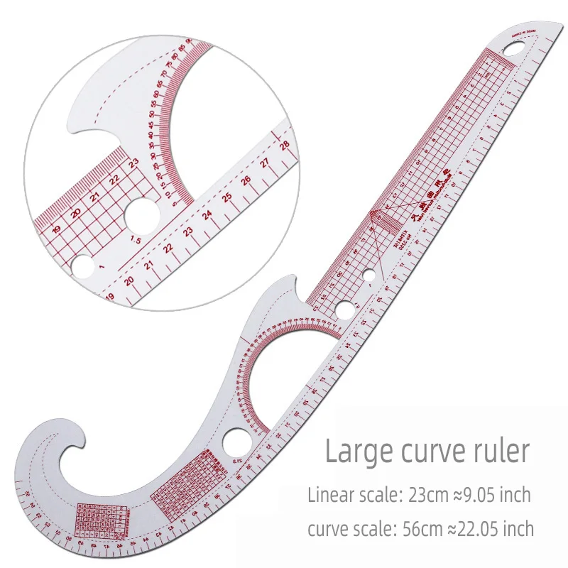 Color: green - Empire sewing ruler and French curve, used for pattern making drafting, transparent plastic fashion designer ruler pieces assemb