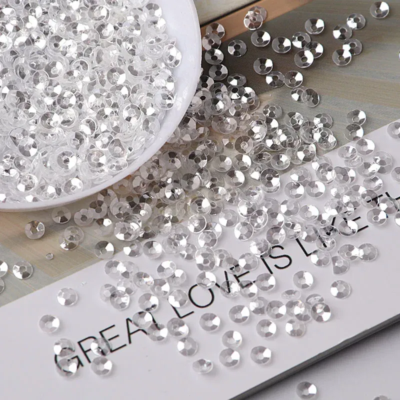 Color: antique silver - 10g/pack 3mm Cup PVC Round Transparent Crystal Loose Sequins Sewing Wedding Craft Women Kids DIY Garment Nail Accessories