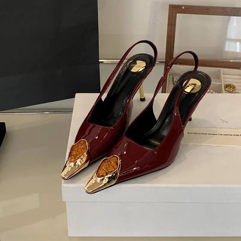 Color: Dark Grey, Shoe Size: 37 - Sexy Women's High Heels Mules 2025 New Fashion Pointed Dress Women's Shoes Open Heel Party High Heels Striptease Sandals Women