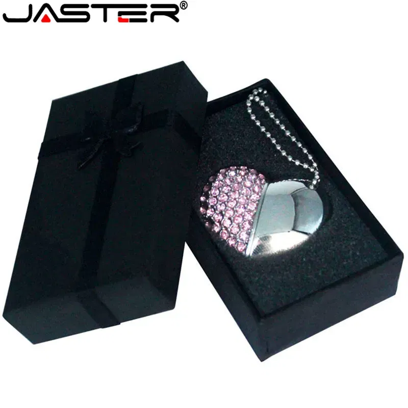 Color: WHITE, Capacity: 128GB - Metal Diamond USB Flash Drive 128GB Crystal Heart With Gift Box Pen Drive 64GB Creative Gifts Memory Stick Pendrive 32GB 16GB 8G