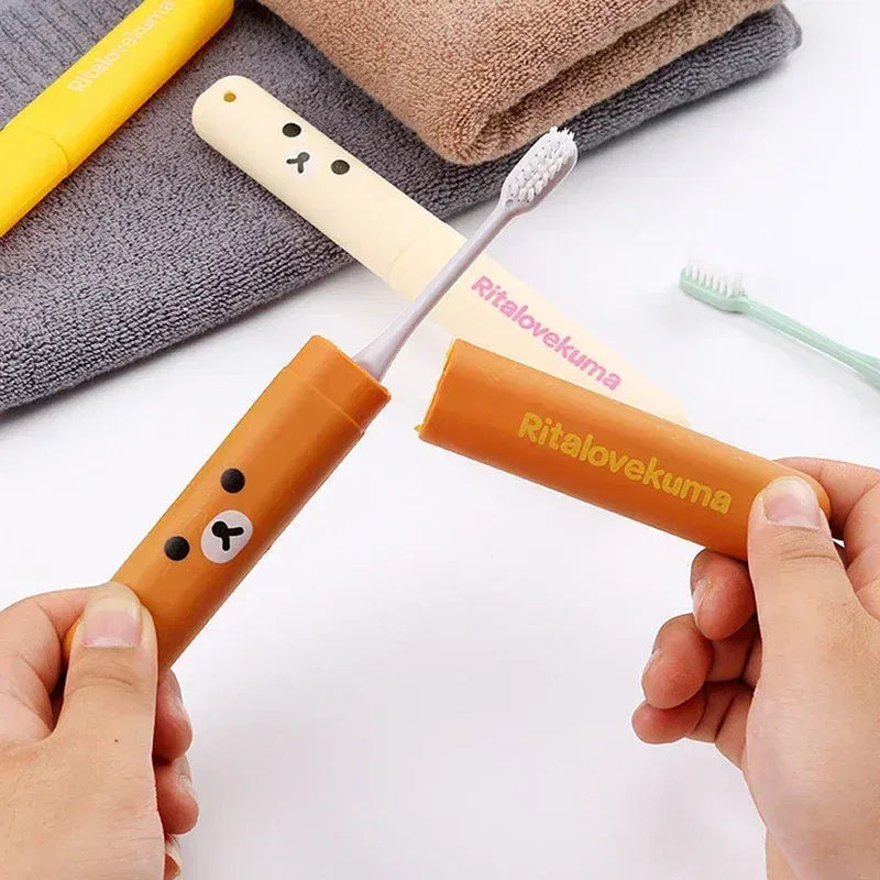 Color: Light Grey - Portable Toothbrush Cover Holder Bear Cute Animal Outdoor Travel Hiking Camping Toothrush Cap Case Protect Storage Cute Box