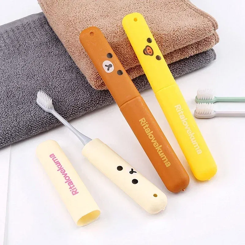Color: Light Grey - Portable Toothbrush Cover Holder Bear Cute Animal Outdoor Travel Hiking Camping Toothrush Cap Case Protect Storage Cute Box