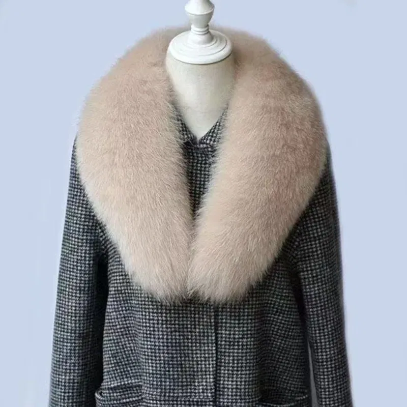 Color: Mint, Size: M - Winter Real Fox Fur Collar Woman Furry Natural Raccoon Fur Scarf Shawls Luxury Neck Warmer Wraps For Coat Fur Scarves Large Size