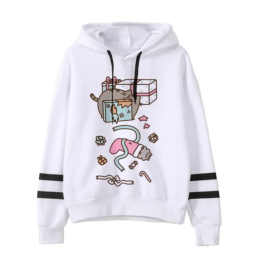 Color: Gold, Size: XL - Women Ullzang Cute Cat Funny Cartoon Sweatshirt Pusheen Cat Kawaii Harajuku Korean Style Hoodies Graphic Fashion Hoody Female
